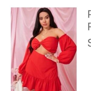 NEW RED 2 PIECE CROP AND SKIRT SET